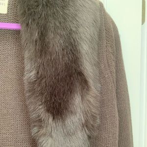 Long faux fur trim sweater coat jacket